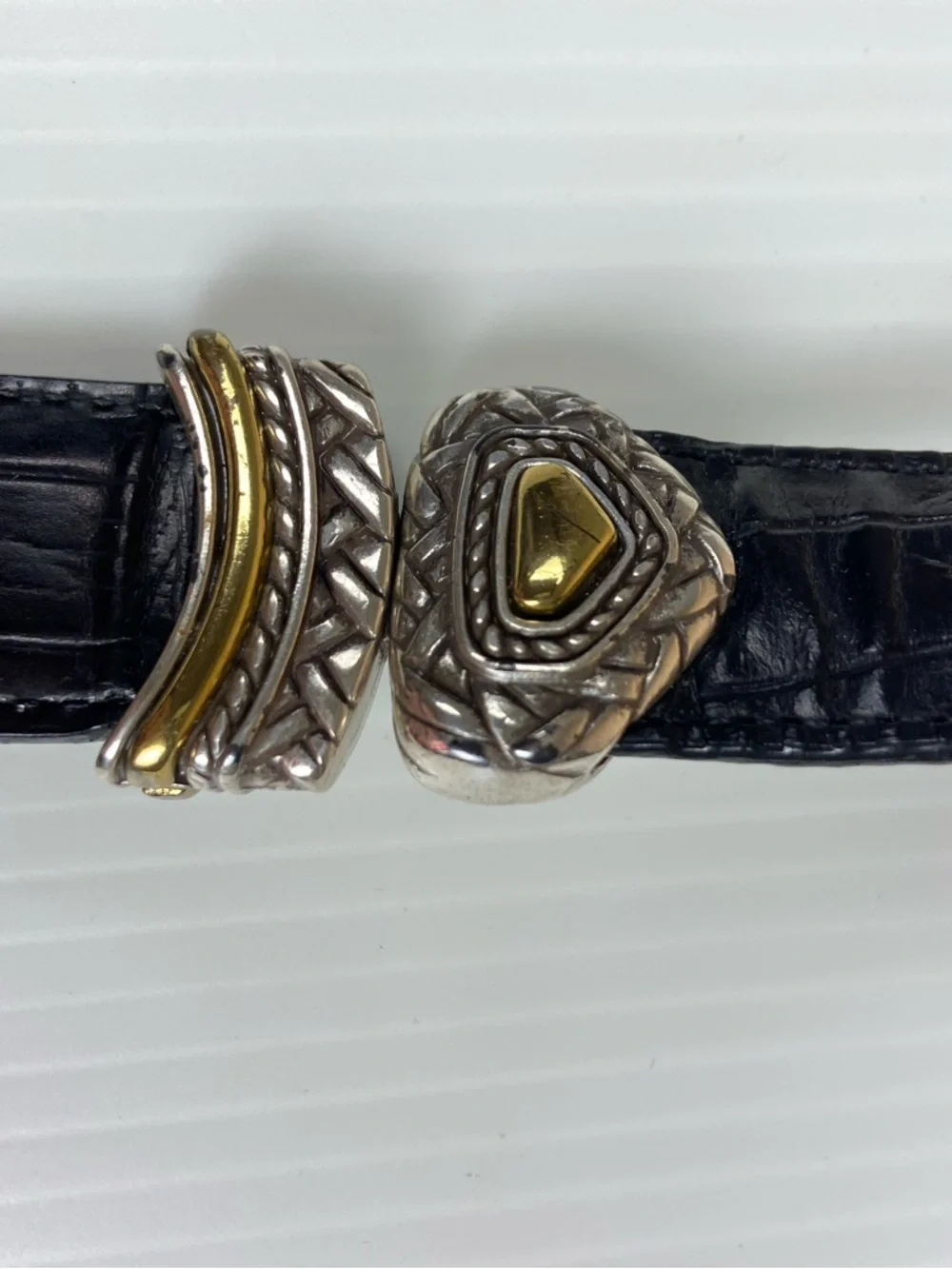 Western Concho Reversible Leather Belt Croc Embossed Black & Brown L 34